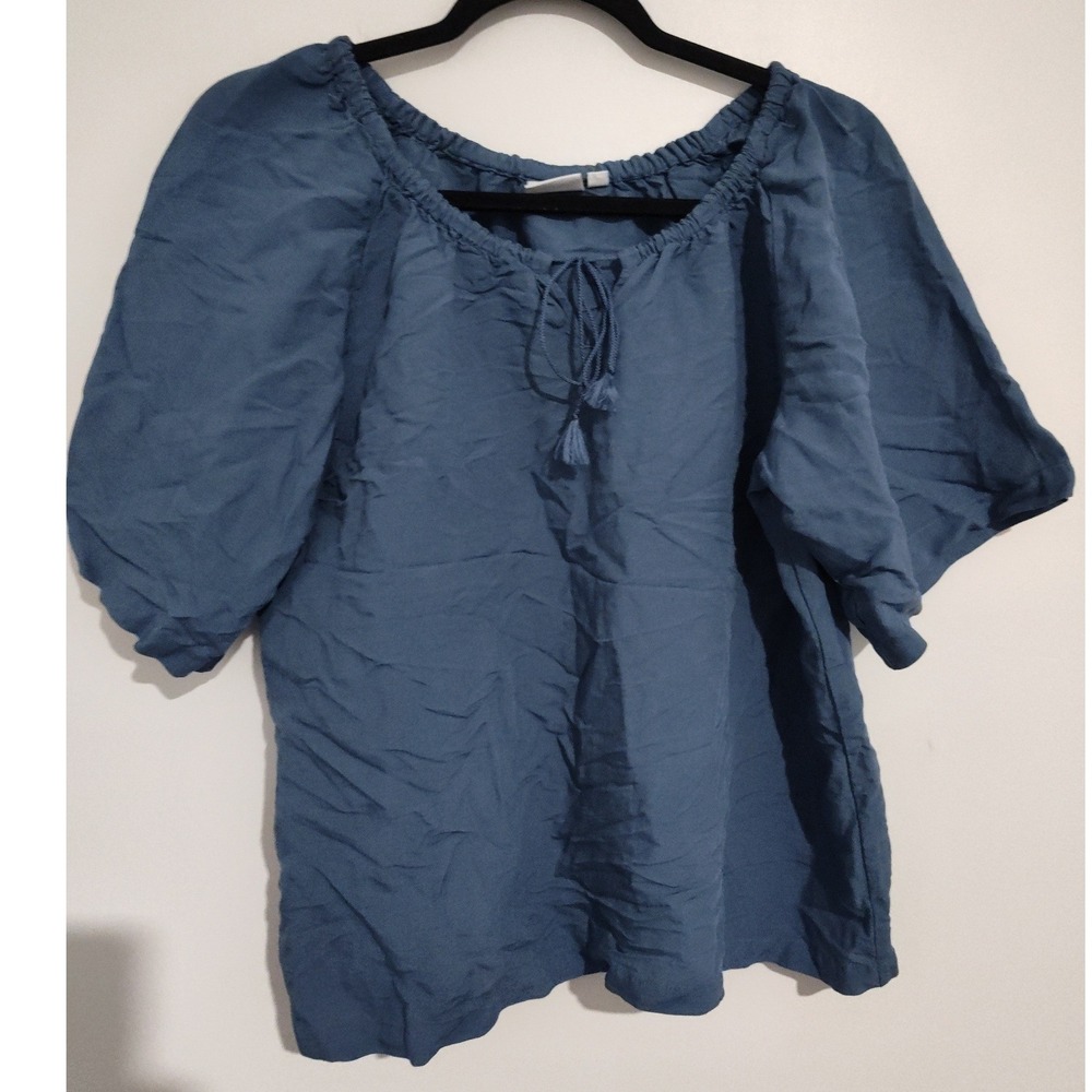 JW Anderson x Uniqlo Blue Linen Blend Puff Sleeve Peasant Blouse XS 425492